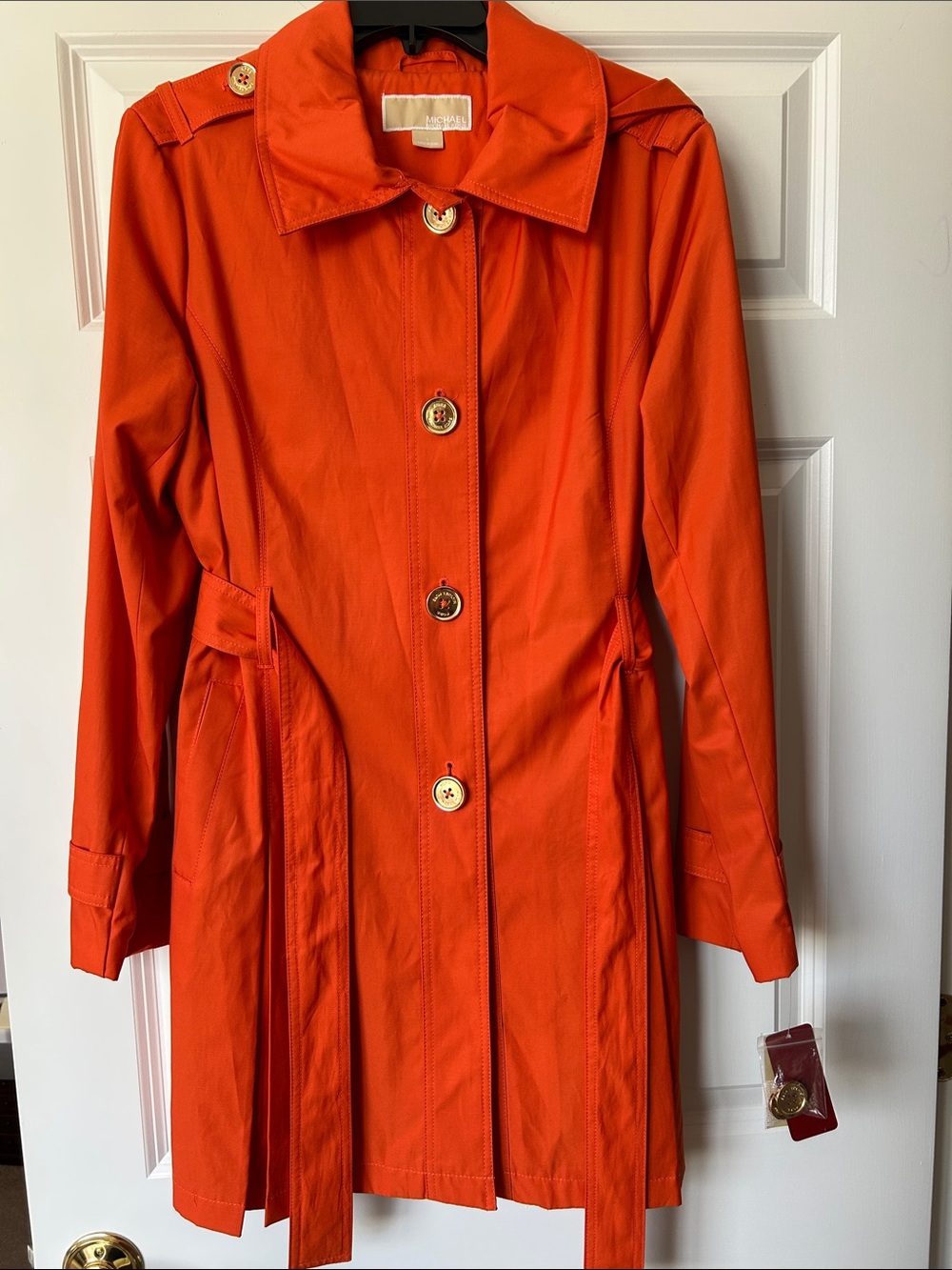 MICHAEL Michael Kors Orange Trench Coat with Waist Tie